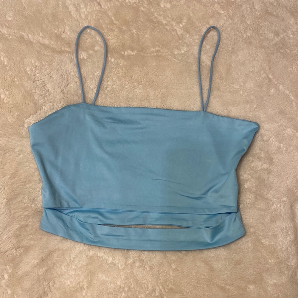 SHEIN cropped blue stretchy cut out tank